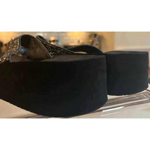 Yellow Box Beaded Leather Flip Flops - Black Sparkle - 9.5 - Picture 3 of 5